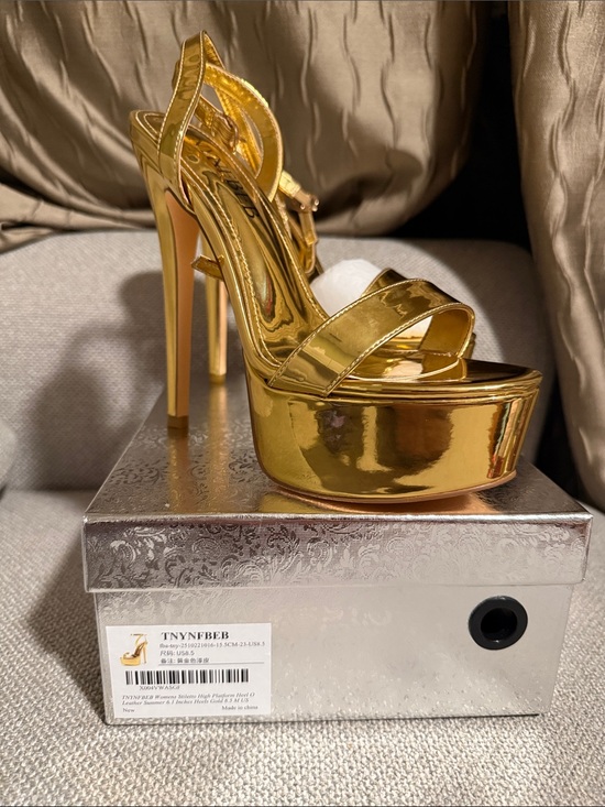 tnynfbeb Shoes - Gold High Platform Stiletto Sandals NEW